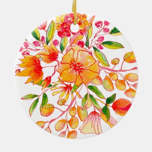 名前パーソナライズされたオレンジ色のフローラ結婚の日付 セラミックオーナメント (裏面)