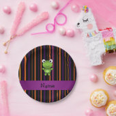 名前パーソナライズされたカエルのハロウィンストライプ ペーパープレート (パーティー)