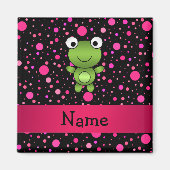 名前パーソナライズされたカエル黒ピンク水玉模様 マグネット (正面)