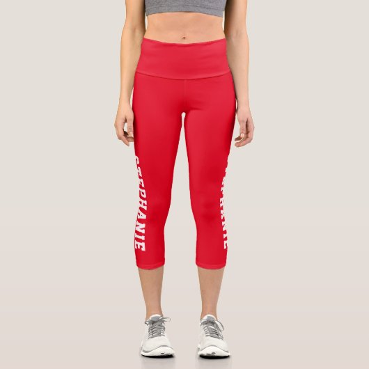 名前パーソナライズされたカスタム赤 カプリレギンス (正面)