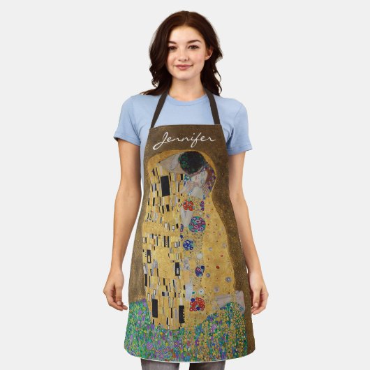 名前パーソナライズされたキス（恋人）Gustavクリムト   エプロン (着用した状態)