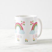 名前パーソナライズされたキッズキュートなレインボーガールピンク コーヒーマグカップ (正面右)