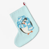 名前パーソナライズされたキッズクリスマスペンギンストッキング ラージクリスマスストッキング (裏面 (吊り時))