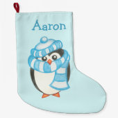 名前パーソナライズされたキッズクリスマスペンギンストッキング ラージクリスマスストッキング (正面)