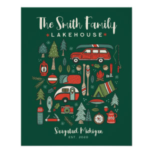 名前パーソナライズされたキャンピングクリスマス ポスター