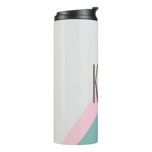 名前パーソナライズされたキュートパステルジオメトリックティール(緑がかった色)ピンク タンブラー (回転左)