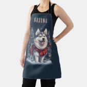 名前パーソナライズされたクリスマスハスキードッグ魔法 エプロン (インサイチュ)