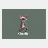 名前パーソナライズされたクリスマスフランスのブルドッグ ラッピングペーパーシート (正面)