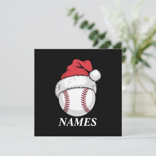 名前パーソナライズされたクリスマスベースボールサンタハット 招待状 (スタンド正面)