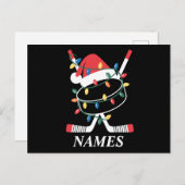 名前パーソナライズされたクリスマスホッケークリスマスサンタ・ハット シーズンポストカード (正面/裏面)
