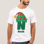 名前パーソナライズされたクリスマス付きモノグラム Tシャツ (正面)