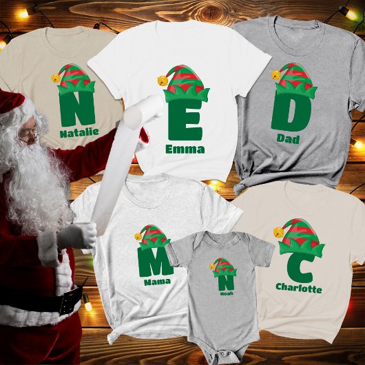 名前パーソナライズされたクリスマス付きモノグラム Tシャツ
