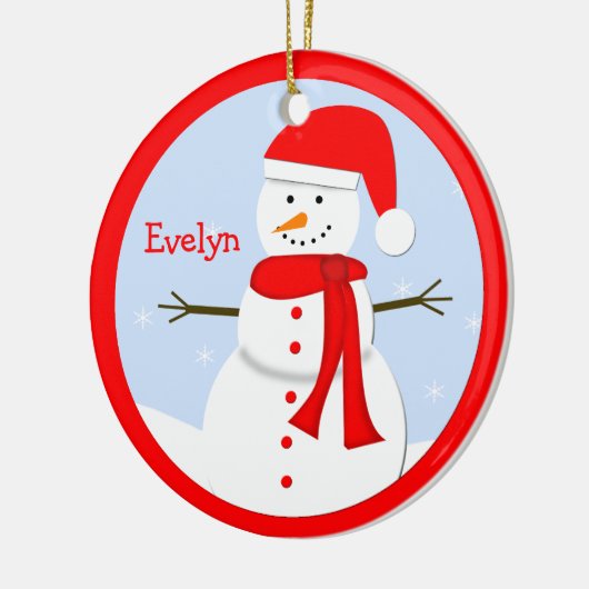 名前パーソナライズされたクリスマス雪だるまオーナメント セラミックオーナメント (左)