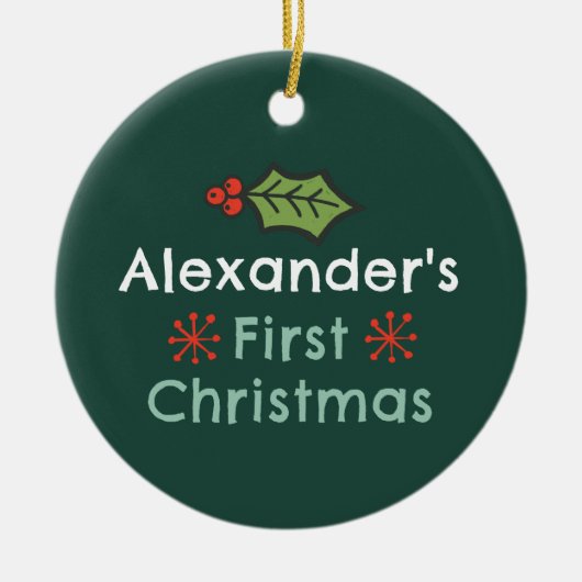 名前パーソナライズされたク素朴リスマスキャンプ セラミックオーナメント (正面)