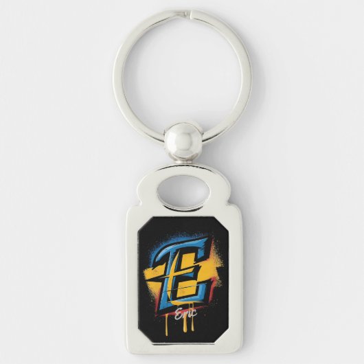 名前パーソナライズされたグラフィはっきりしたティイニシャル「E」 キーホルダー (正面)