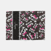 名前パーソナライズされたグリッターブラックスカルピンク弓 フリースブランケット (正面(横))