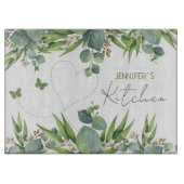 名前パーソナライズされたグリーンウォーター色離れの カッティングボード (正面)