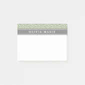 名前パーソナライズされたグリーンギリシャ鍵パターン ポストイット (正面)