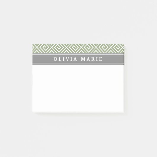 名前パーソナライズされたグリーンギリシャ鍵パターン ポストイット (正面)