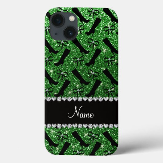 名前パーソナライズされたグリーングリッターブーツ弓 Case-Mate iPhoneケース (裏面)