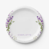 名前パーソナライズされたグリーンリーラベンダーシャワー ペーパープレート (正面)