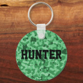 名前パーソナライズされたグリーン軍隊迷彩柄パターン キーホルダー (正面)