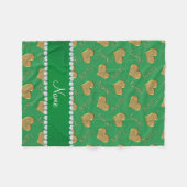 名前パーソナライズされたグリーン金ゴールドハートママ愛 フリースブランケット (正面(横))