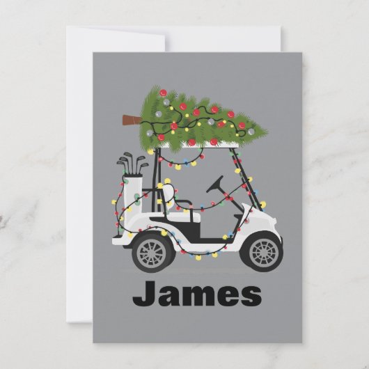 名前パーソナライズされたゴルファーChristmas Golf Cartクリスマス シーズンカード (正面)