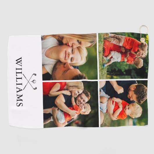 名前パーソナライズされたゴルフクラブ写真コラージュ ゴルフタオル (横)