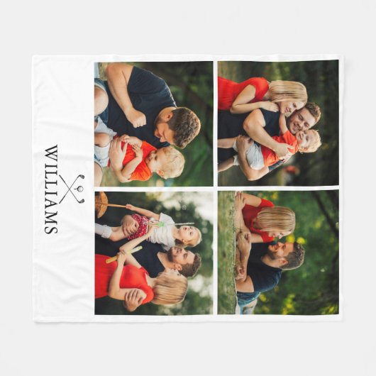 名前パーソナライズされたゴルフクラブ写真コラージュ フリースブランケット (正面(横))