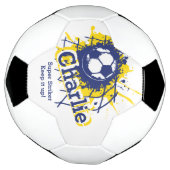 名前パーソナライズされたサッカーのストライクゴールブルーグラフィック サッカーボール (回転)