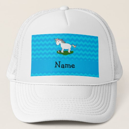名前パーソナライズされたサッカーunicorn blue chevens キャップ (正面)