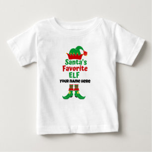 名前パーソナライズされたサンタのお気に入りの小妖精や小人Tシャツ ベビーTシャツ