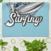 名前パーソナライズされたサーファービッグウェーブスケルトンサーフィン キッチンタオル (折り畳み)