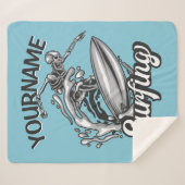 名前パーソナライズされたサーファービッグウェーブスケルトンサーフィン シェルパブランケット (正面(横))