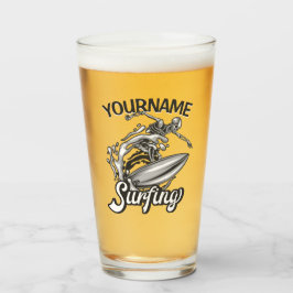 名前パーソナライズされたサーファービッグウェーブスケルトンサーフィン タンブラーグラス
