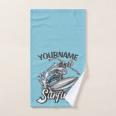 名前パーソナライズされたサーファービッグウェーブスケルトンサーフィン バスタオルセット (ハンドタオル)