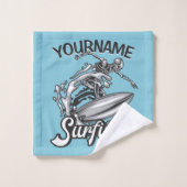 名前パーソナライズされたサーファービッグウェーブスケルトンサーフィン バスタオルセット (ウォッシュタオル)