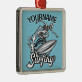 名前パーソナライズされたサーファービッグウェーブスケルトンサーフィン メタルオーナメント (右)