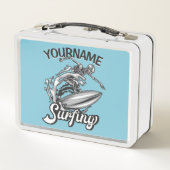 名前パーソナライズされたサーファービッグウェーブスケルトンサーフィン メタルランチボックス (裏面)