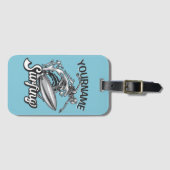 名前パーソナライズされたサーファービッグウェーブスケルトンサーフィン ラゲッジタグ (正面横)