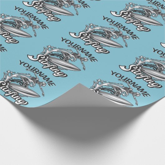 名前パーソナライズされたサーファービッグウェーブスケルトンサーフィン ラッピングペーパー (角)