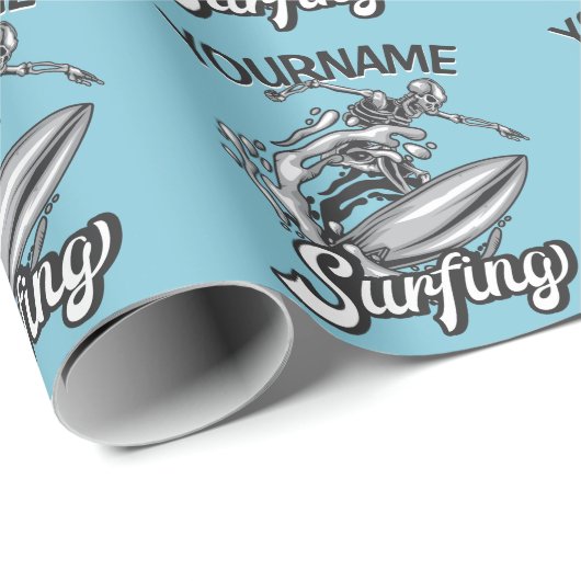 名前パーソナライズされたサーファービッグウェーブスケルトンサーフィン ラッピングペーパー (ロールコーナー)