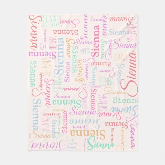 名前パーソナライズされたシエナ数々の・パステル色 フリースブランケット (正面)