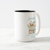 名前パーソナライズされたシーストレス裁縫中毒ママ ツートーンマグカップ (正面右)