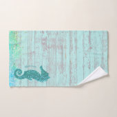 名前パーソナライズされたシーホースターコイズウッド素朴 バスタオルセット (ハンドタオル)