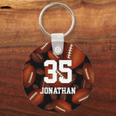 名前パーソナライズされたジャージー番号とフットボール キーホルダー (正面)