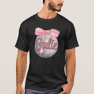 名前パーソナライズされたジュリーコケットボウピンクディスコBa Tシャツ
