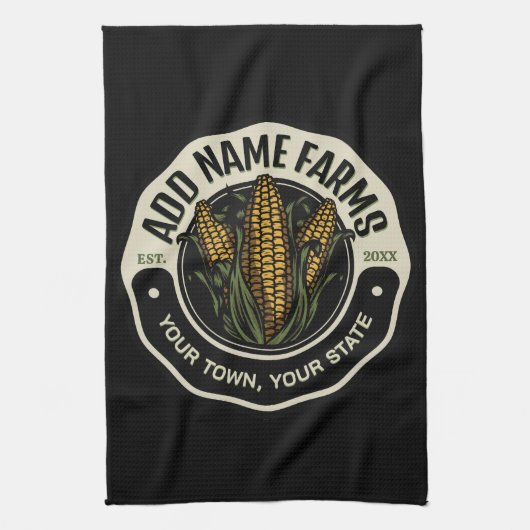 名前パーソナライズされたスウィートコーンガーデンファーム農家 キッチンタオル (縦)