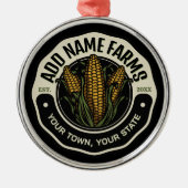 名前パーソナライズされたスウィートコーンガーデンファーム農家 メタルオーナメント (正面)